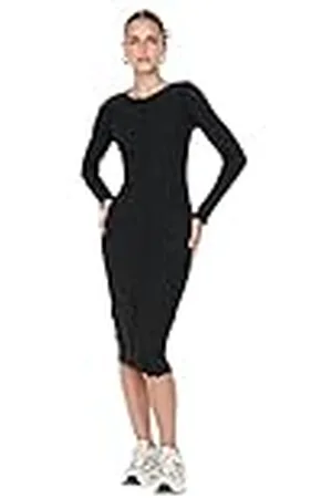 Trendyol Dames Midi Basic Getailleerde Gebreide Jurk, , S