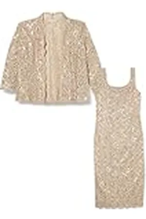 Gina Bacconi Damesjurk met pailletten, kant, shift jurk met jas, cocktail, , 36