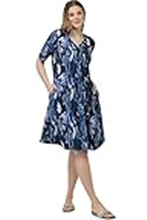 Ulla Popken Dames, grote maten, midi-jurk, bedrukt, met knoop aan de hals, , 42/44 NL