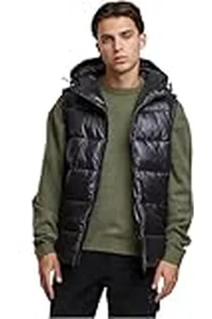 Urban classics Heren-vest, gerecycled puffervest met capuchon, warm gewatteerd vest met capuchon, normale pasvorm, , XL