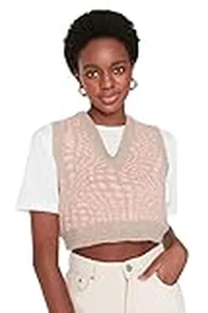 Trendyol Dames V-hals effen kleuren nauwsluitend gebreid vest sweater, , S, , S