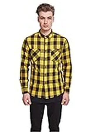 Urban classics Heren flanellen overhemd met lange mouwen casual lang overhemd met knopen voor heren, normale pasvorm, flanel katoen, verkrijgbaar in verschillende kleuren, maten: XS - 5XL