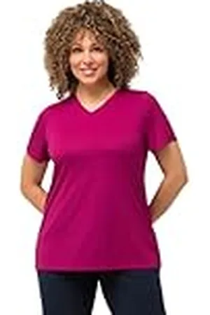 Ulla Popken Dames grote maten plus size functioneel shirt, antibacterieel, V-hals, halve mouwen magenta 50+ 810781810-50+, , 50/52 NL