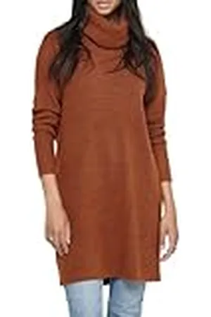 ONLY Vrijetijdsjurk voor dames ana L/S Cowlnck-jurk van wol, gebreide nootjes, gemberbrood/Detail:W. gemêleerd, XS
