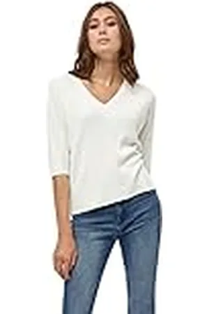 Peppercorn Tana V-hals Halve Mouw Rib Pullover | Witte Truien Voor Vrouwen UK | Lente Dames Truien | Maat XL