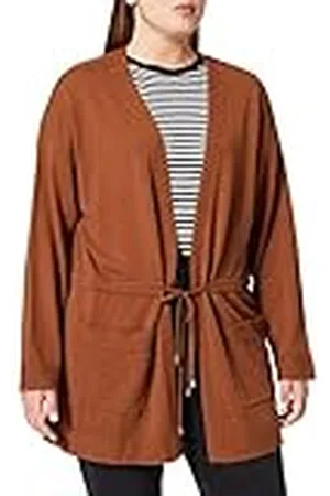 Samoon Cardigan voor dames, met trekkoord, lange mouwen, overgesneden schouders, gebreide jas, effen, grote maten, , 44/Grote maat