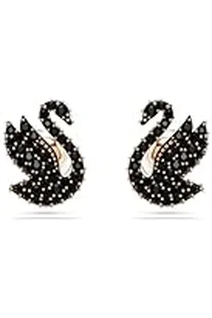 Swarovski Swan Oorknopjes, Swan, Zwart, Roségoudkleurige Toplaag