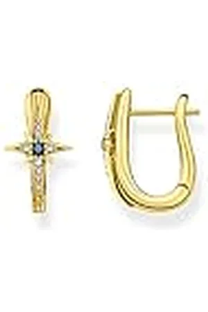 Thomas Sabo Sabo Creolen Royalty Stern mit Steinen aus 925 Sterlingsilber 750 Gelbgold Vergoldung, Maße: ca. 1,8cm x 1cm, CR678-959-7