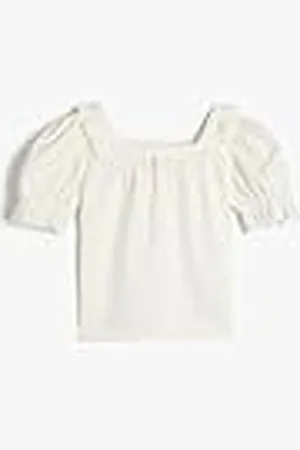 Koton Babygirls vierkante hals ruffel korte pofmouw katoenen blouse, , 9-12 Maanden