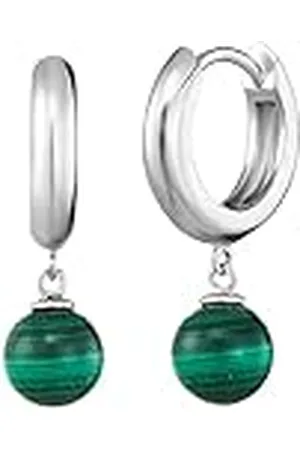 Engelsrufer Damen Creole aus Sterling Silber mit Malachit Perle Kraftstein Anhänger, Clipverschluss, nickelfrei, 13mm, ERE-ML-CR