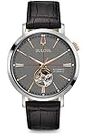 BULOVA Mens analoge automatische horloge met lederen band 98A187, , 41 mm, riem