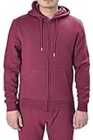 M17 Hoodie voor heren, casual capuchon, sweatshirt met capuchon en capuchon voor heren, klassieke effen jas met lange mouwen en zak (M, denim), rood (bordeauxrood), XL
