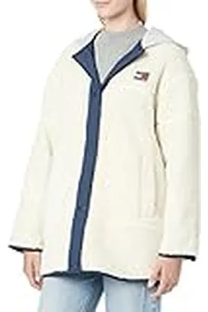 Tommy Hilfiger Tjw omkeerbare Sherpa jas voor dames, geweven jassen, Ecru/Multi, L, Ecru/Multi, L