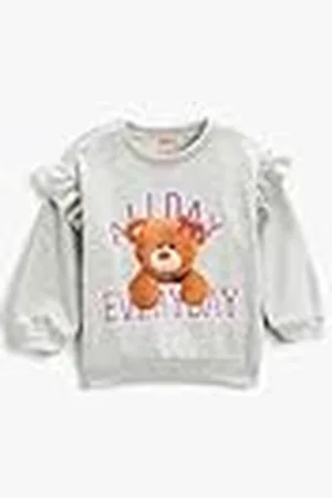 Koton Babygirls Teddy Bear Printed Ruffled Long Sleeve Crew Neck Sweatshirt, , 6-9 Monate