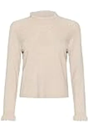Cream Damesblouse, gebreid, lange mouwen, mock-hals, regular fit, frill details, , XL