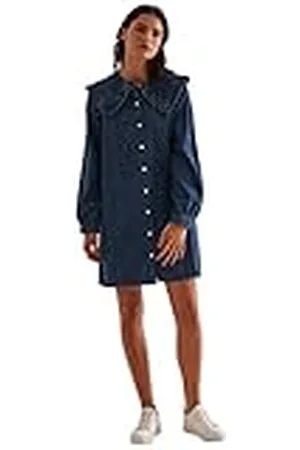 NA-KD Denim jurk met ruches voor dames, casual, , 34