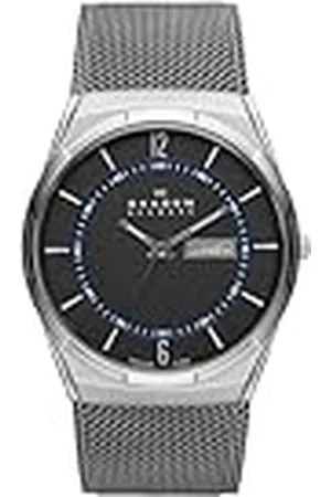 Skagen Melbye titanium en houtskoolstaal mesh Day-date horloge