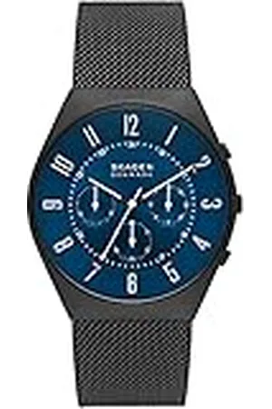 Skagen Grenen Chronograaf Nachtblauw Roestvrijstalen Mesh Horloge