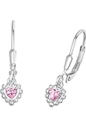 Amor Oorbellen 925 Sterling Zilveren Meisjes Kinderoorbellen, Met Kubieke Zirkonia Synth., 2,2 cm, Zilver, Hart, Wordt Geleverd In Sieraden Geschenkverpakking, 2021295