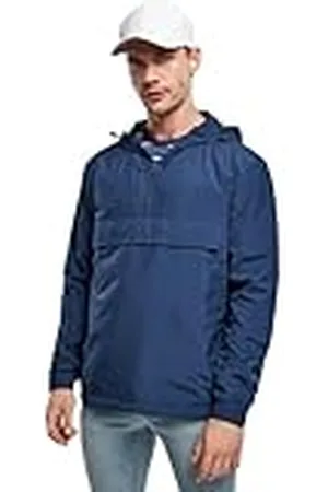 Urban classics Windbreaker voor heren, overtrekjas met capuchon en borstzak, effen overgangsjas in vele kleuren, pull-over jack, maat XS tot 5XL, Donkerblauw, M