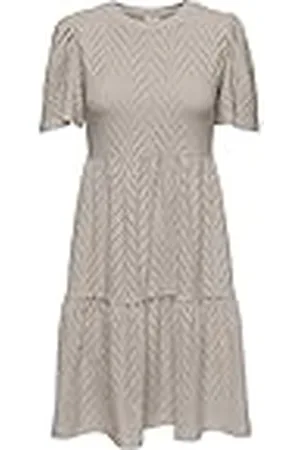 JDY Dames Mini Jurk met Gehaakte Borduurwerk Boven de Knie Losvallend Korte Mouw Ronde Hals Casual Jurk CARLA, Colour: , Size:L