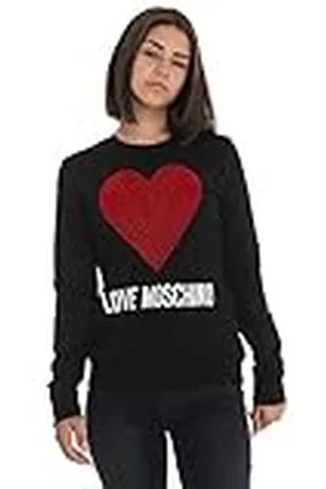 Moschino Dames slim fit ronde hals lange mouwen maxi-hart met geborduurde flock sequins en logo waterprint sweatshirt, , 48