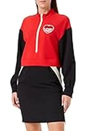 Moschino Dames Long-Sleeved Comfort Fit met Contrast Colour Inserts Zippers On The Sides Andlove Storm Knit Effect Heart Patch Dress, , 46