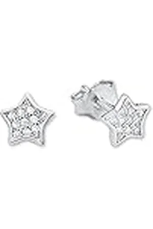 Amor Oorbellen 925 Sterling Zilveren Meisjes Oorbellen, Met Zirkonia Synth., 0,6 cm, Zilver, Ster, Wordt Geleverd In Sieraden Geschenkverpakking, 9528660