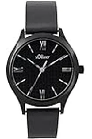 QS by s.Oliver Polshorloge dames quartz analoog, met leren band, zwart, 5 bar waterbestendig, wordt geleverd in geschenkverpakking, 2035439