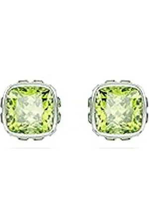 Swarovski Birthstone Oorknopjes, Square Slijpvorm, Augustus, Groen, Rodium Toplaag