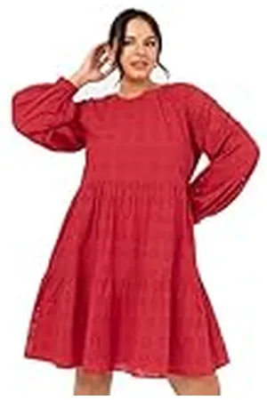 Lovedrobe Dames Smock Dress Knie-Length Ronde Hals Lange Pofmouwen Broderie Anglaise Smock Shift Katoen Casual 48, , 48