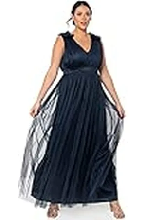 Maya Deluxe Berry maxi jurk met ruffle schouder detail bruidsmeisjesjurk dames, Navy Blauw, 54 NL