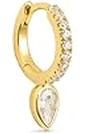 SINGULARU Cleo Drop Hoop Loose Earring - Messing losse oorbel met 18-karaats vergulde afwerking en met motief - Oorbel met zirkoondetails - Sieraden voor dames