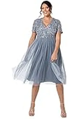 Maya Deluxe Verfraaide midi-avondjurk voor dames, V-hals, korte mouwen, voor gala, bruiloft, bruidsmeisje, , 32