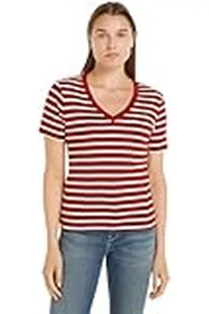 Tommy Hilfiger S/S gebreide tops voor dames, Rood (Bretonse Stp/Donker Magma/Ecru), 3XL grote maten