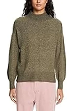 ESPRIT Pullover met opstaande kraag van katoenmix, kakigroen, M