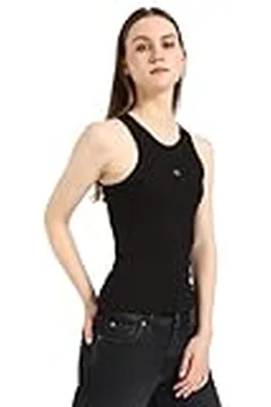 Calvin Klein Jeans Dames Woven Label Rib Tank TOP J20J224762 Tanktop, zwart (K zwart), XS, , XS
