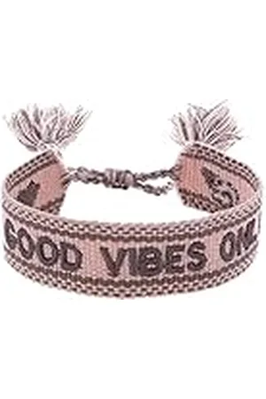 Engelsrufer Damen Armband aus Polyester und Baumwolle in rosa dunkelrot mit GOOD VIBES ONLY Stickerei - Kordelverschluss - größenverstellbar