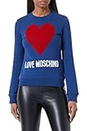 Moschino Dames slim fit ronde hals lange mouwen maxi-hart met geborduurde flock sequins en logo waterprint sweatshirt, , 44