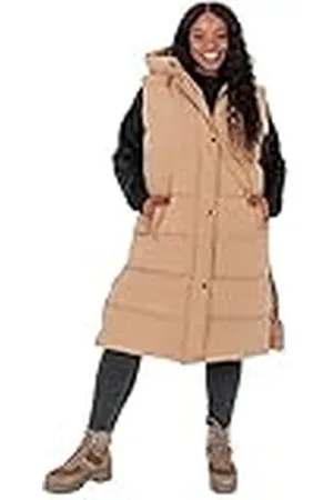Lovedrobe Damesvest met capuchon, bodywarmer, mouwloos, gewatteerde winterjas, gewatteerde, lange zijzakken, bovenkleding, , 54
