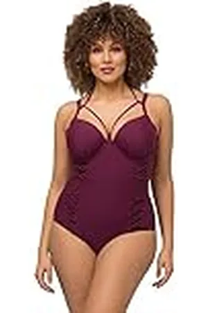 Ulla Popken Dames, grote maten, badpak, beugelsoftcups, nekhouder
