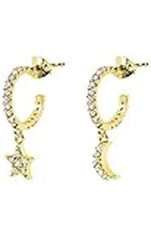 SINGULARU Creolen Moon & Star Sparks. 925 Sterling Zilver met 18 Kt Goudlaag. Poussette-sluiting. Sieraden voor dames
