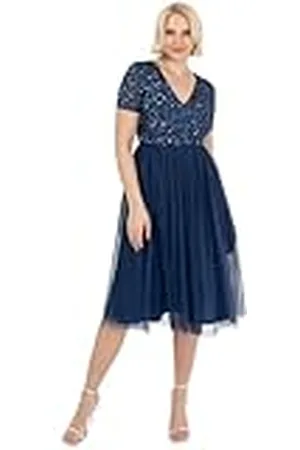 Maya Deluxe Dames verfraaide midi-avondjurk dames V-hals met korte mouw voor prom bruiloft bruidsmeisje, , 20, , 46