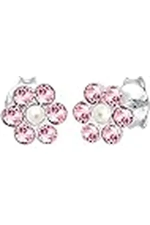 Elli Dames oorbellen kinderen bloem synthetische parel, Eén maat, Sterling zilver, kristal