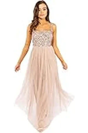 Maya Deluxe Maxi-jurk voor dames, brede bandjes, mouwloos, vierkante halslijn, verfraaid voor bruiloft, gast, bal, bruidsmeisje, , 36