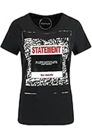 Taifun Statement-shirt voor dames, van biologisch katoen, korte mouwen, T-shirt, korte mouwen, ronde hals, shirt, patroon, effen kleuren, Zwart met patroon, 40