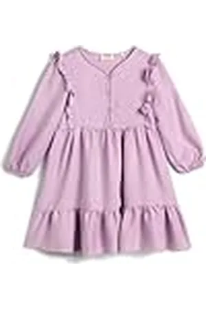 Koton Meisjesjurk met lange mouwen, ruches, detail, elastische manchetten, gelaagde jurk, , 5-6 jaar
