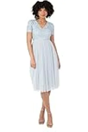 Maya Deluxe Dames verfraaide midi-avondjurk dames V-hals met korte mouw voor prom bruiloft bruidsmeisje, ijsblauw, 24, , 50