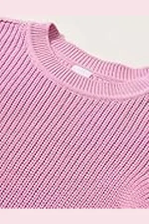 Green Cotton Knit Chunky Pullover voor meisjes, , 110 cm