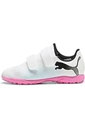 PUMA Future 7 Play TT V JR Voetbalschoen, Wit Zwart-Poison Roze, 4.5 UK, White Black Poison Pink